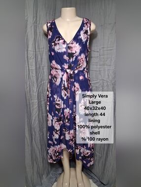 Simply Vera Sleeveless Floral   Dress - Navy & Pink